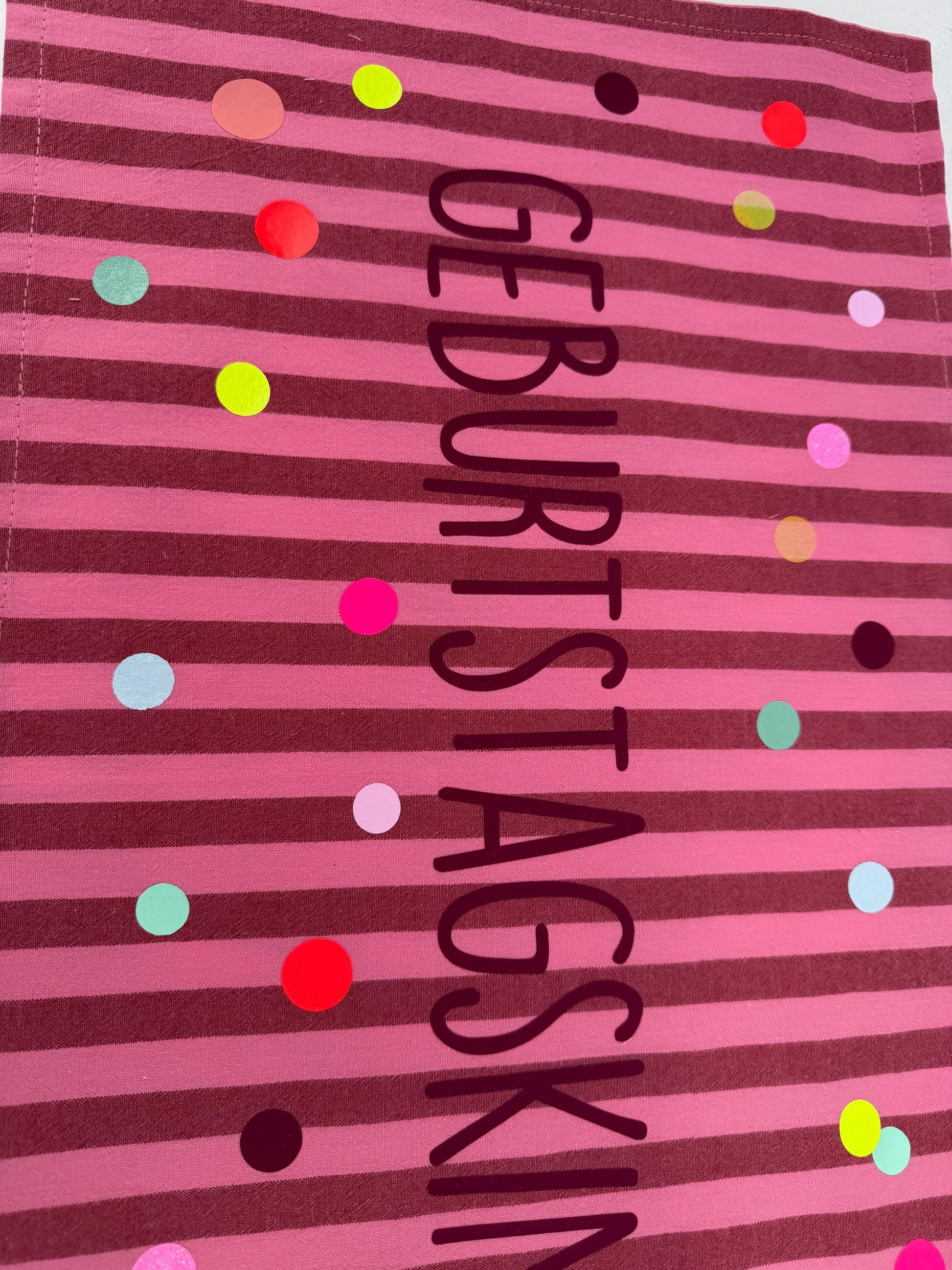 Geburtstagstisch-Set, Kindergeburtstag Dekoration, Happy Birthday, Geburtstagstisch, Geburtstagskind,Tischdecke Streifen,bunte Punkte,neon