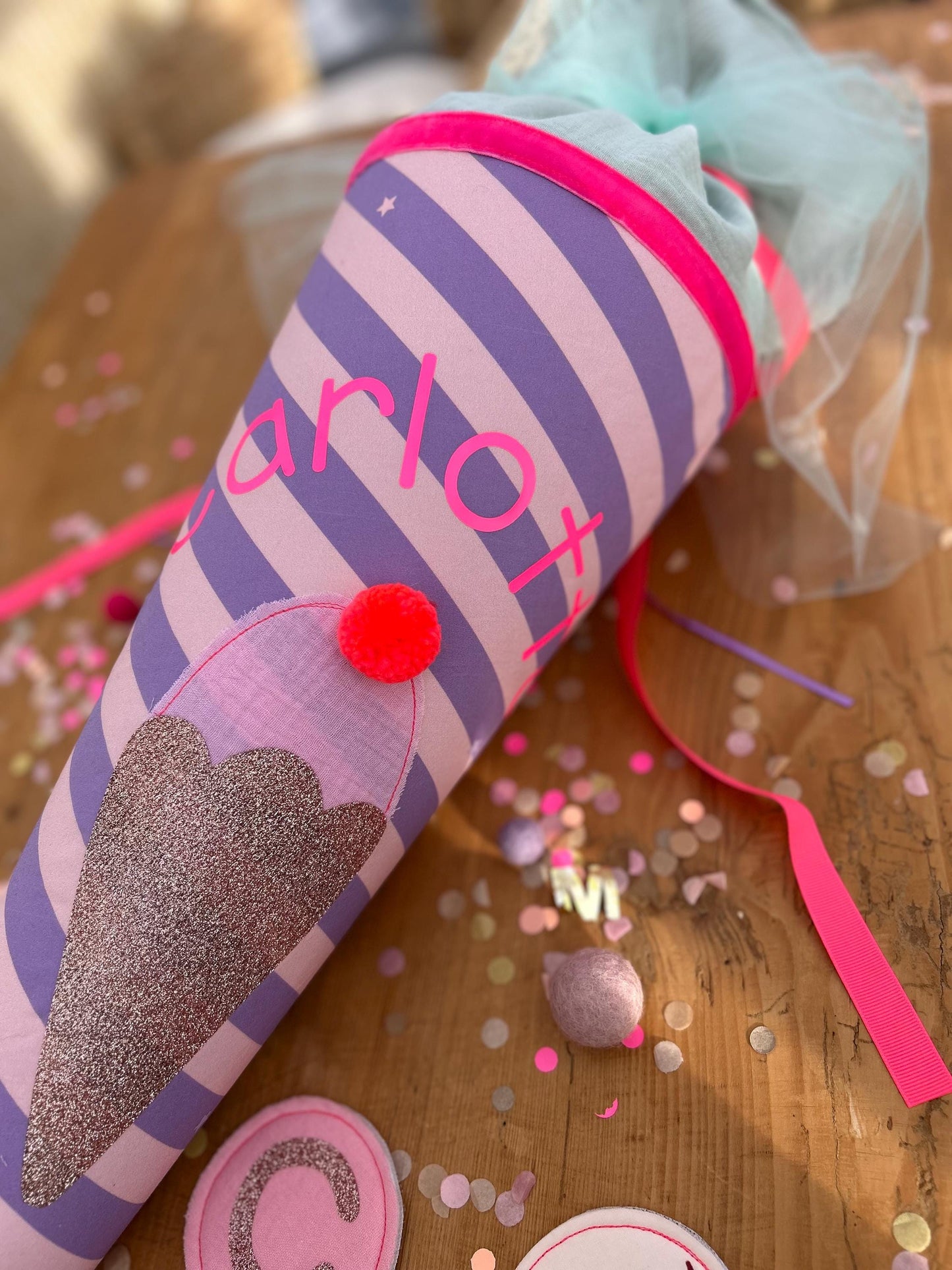 Schultüte Musselin Schultüte Stoff Mädchen Schultüte Streifen, Schultüte neon, Schultüte Ergobag, Schultüte mit Namen, Konfetti, individuell