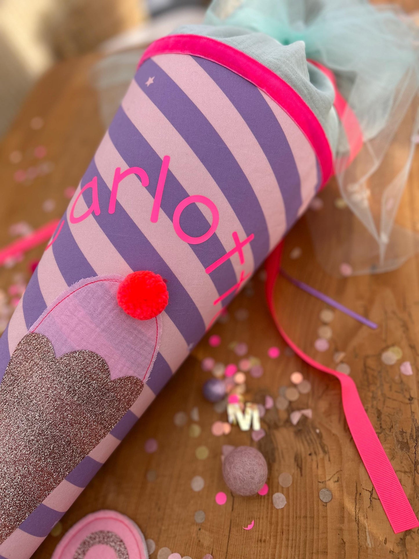 Schultüte Musselin Schultüte Stoff Mädchen Schultüte Streifen, Schultüte neon, Schultüte Ergobag, Schultüte mit Namen, Konfetti, individuell