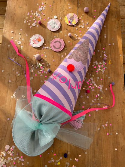 Schultüte Musselin Schultüte Stoff Mädchen Schultüte Streifen, Schultüte neon, Schultüte Ergobag, Schultüte mit Namen, Konfetti, individuell
