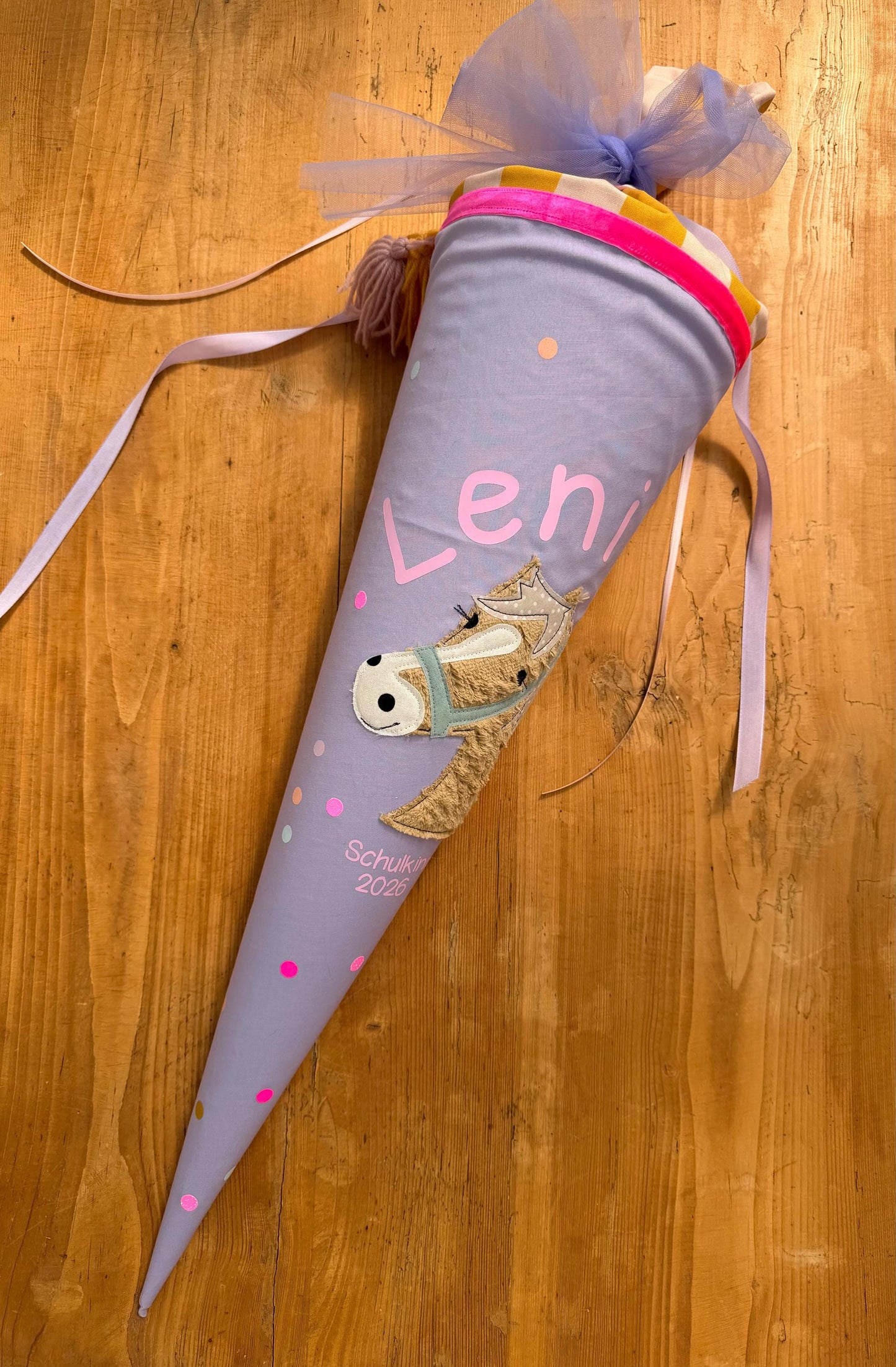 Einzelstück "Leni",Schultüte Musselin, Schultüte Mädchen,Schultüte Pferd, Einschulung, Musselinschultüte, Konfetti, Schultüte personalisiert