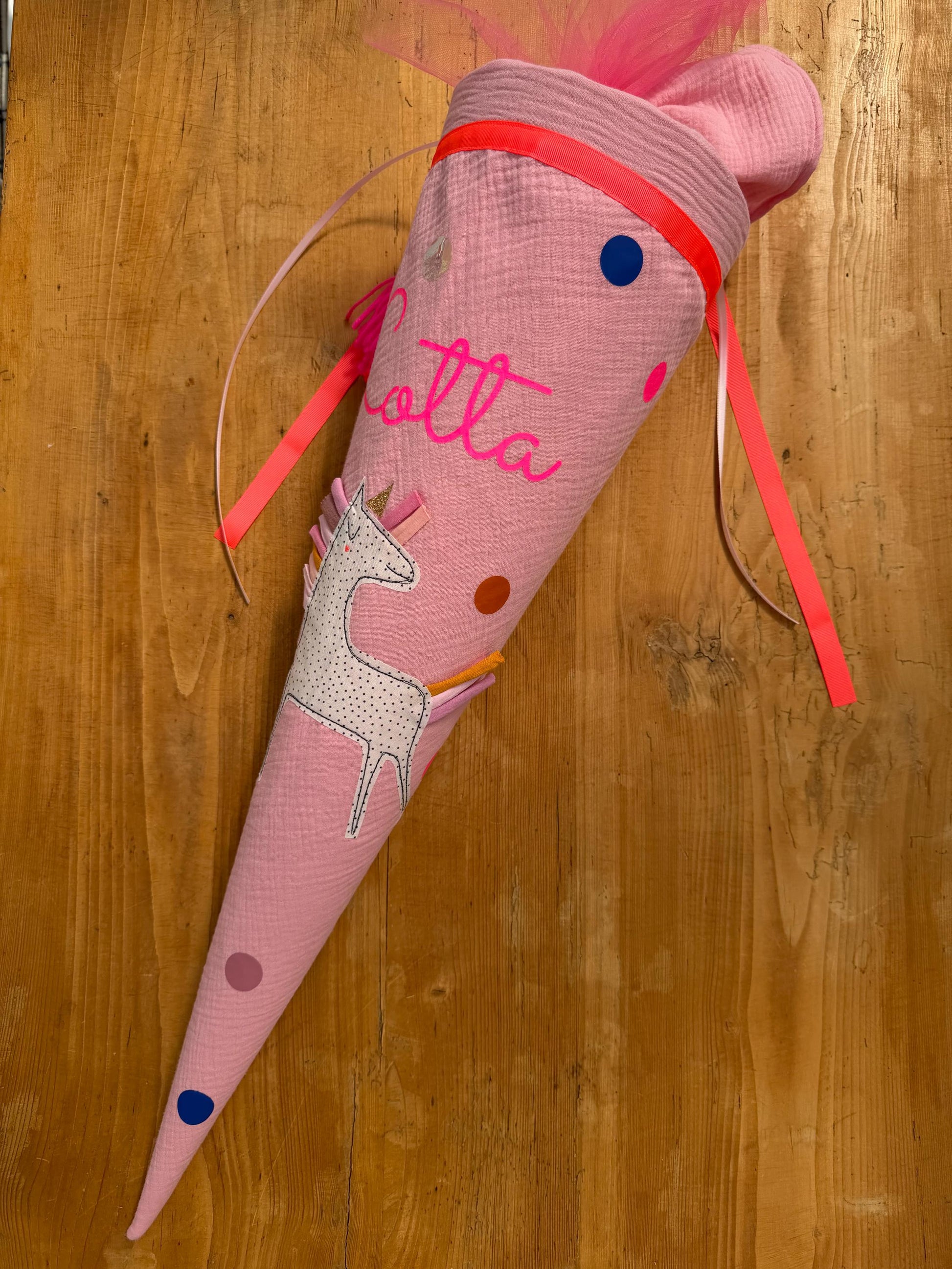 Einzelstück "Lotta", sofort lieferbar! Schultüte Musselin, Schultüte Mädchen,Schultüte Einhorn, Einschulung, Musselinschultüte,Konfetti,