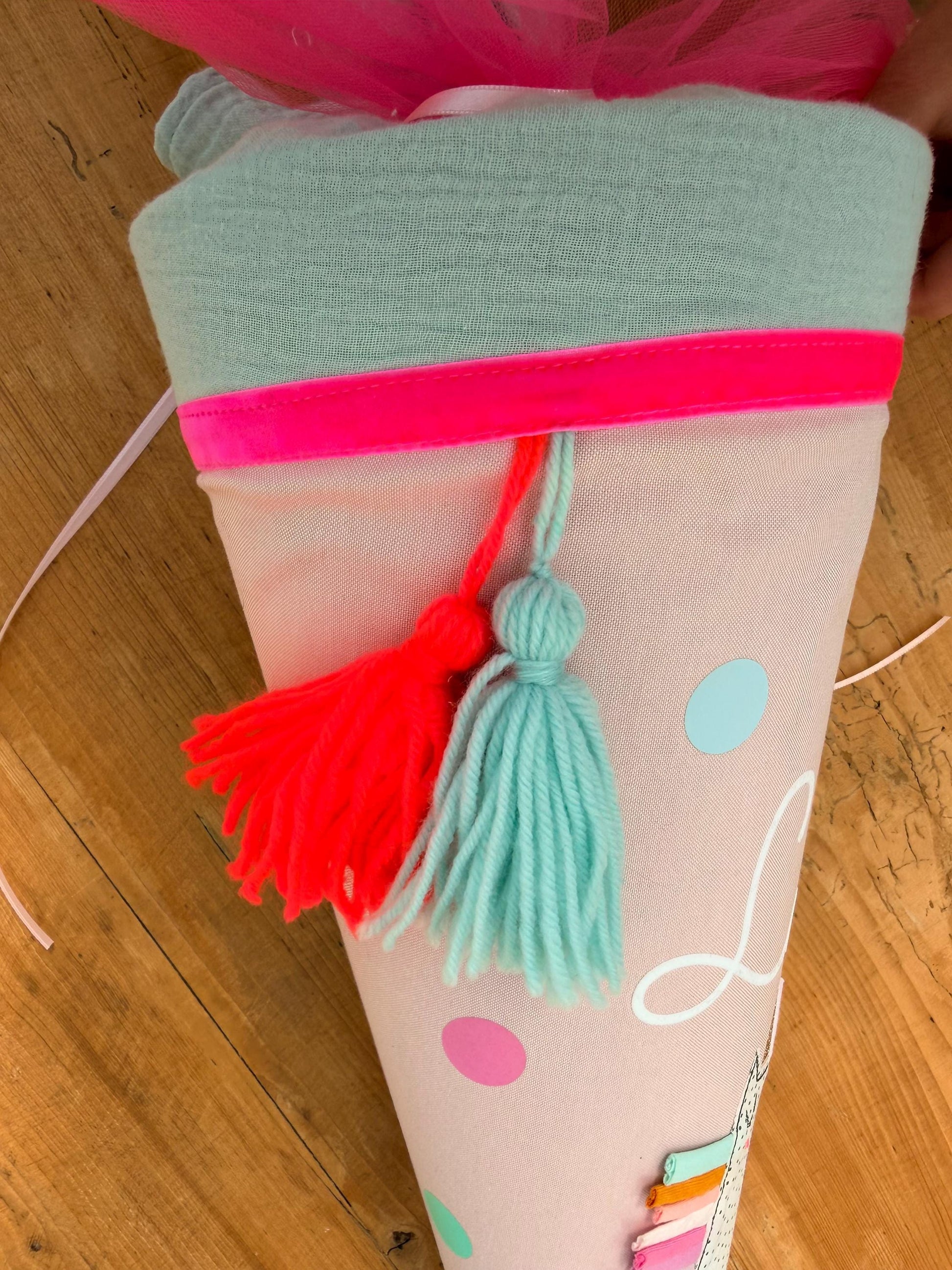 Einzelstück "Luisa", Schultüte Stoff, Schultüte Mädchen,Schultüte Einhorn, Einschulung, Musselinschultüte,Konfetti, Schultüte personalisiert