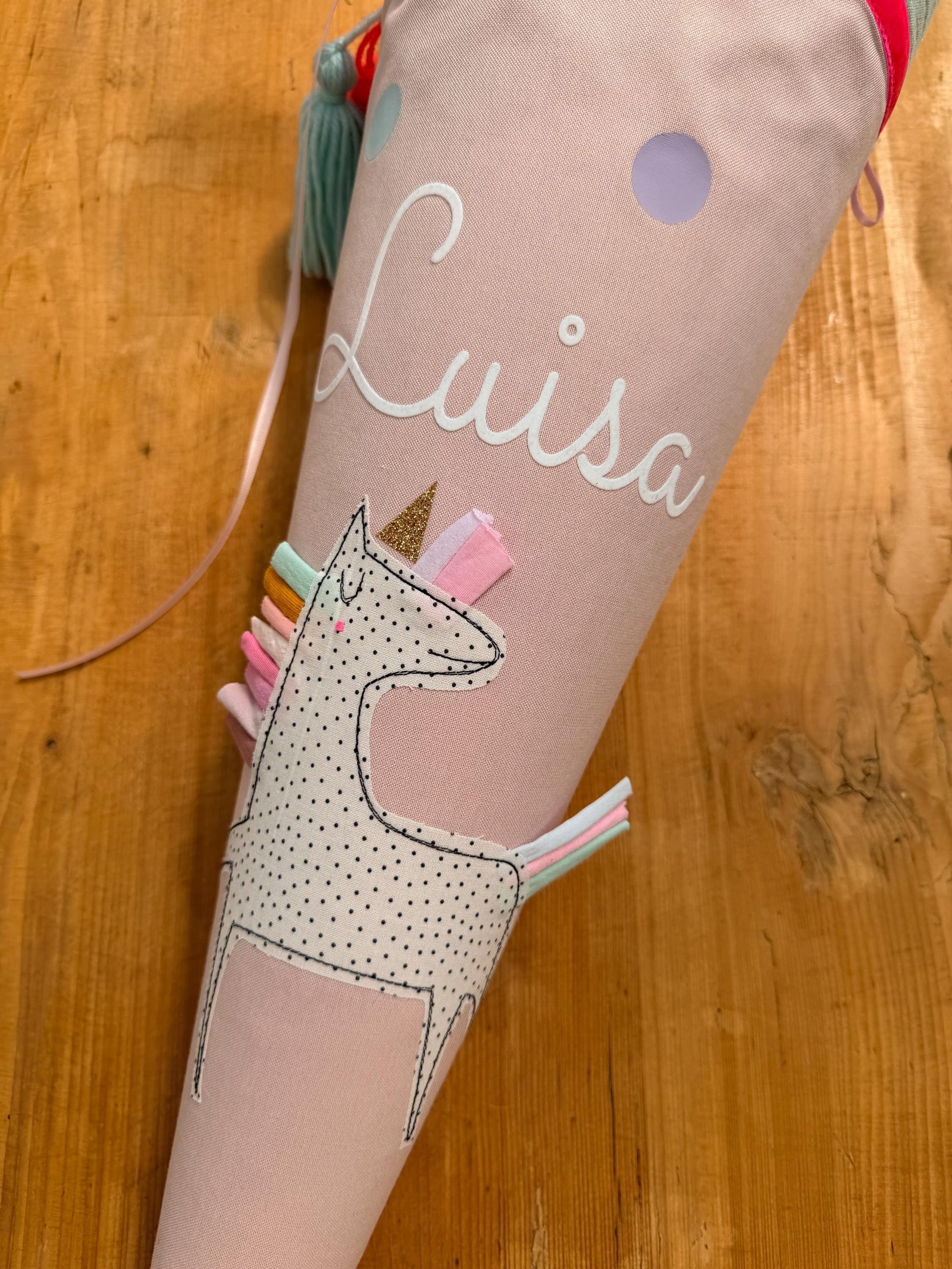 Einzelstück "Luisa", Schultüte Stoff, Schultüte Mädchen,Schultüte Einhorn, Einschulung, Musselinschultüte,Konfetti, Schultüte personalisiert