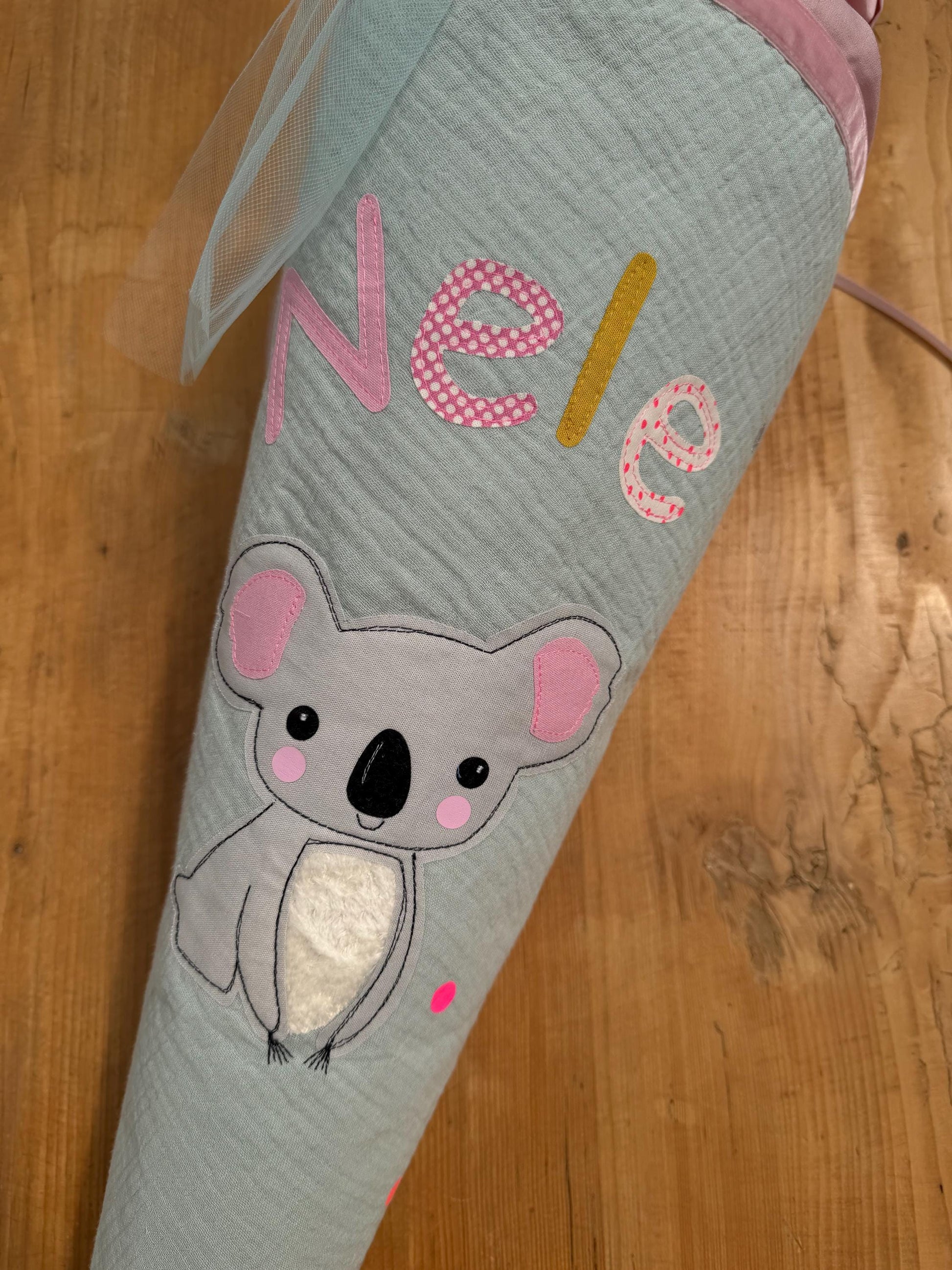 2 Einzelstücke "Nele" und "Romy", sofort lieferbar, Schultüte Musselin Schultüte Mädchen Schultüte Koala Einschulung, Konfetti