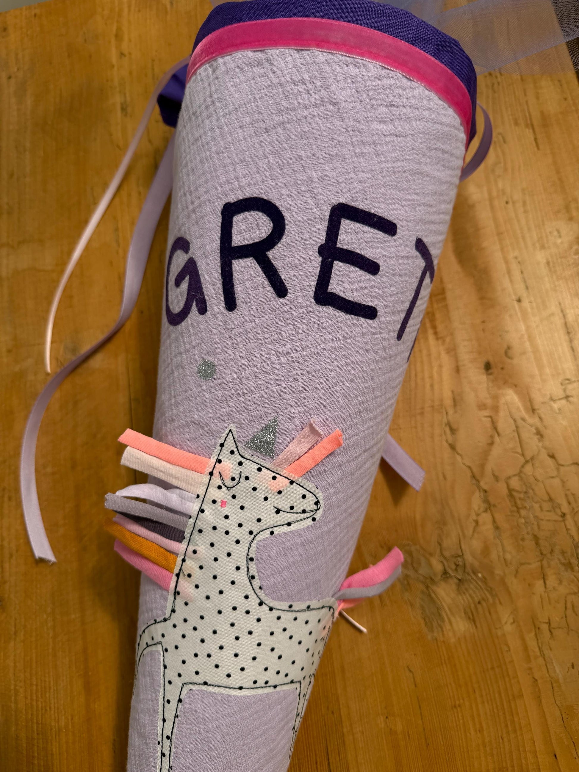Einzelstück "Greta",sofort lieferbar! Schultüte Musselin Schultüte Stoff Schulanfang Schultüte Mädchen Schultüte Einhorn Einschulung