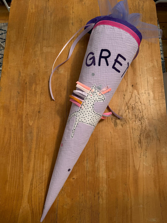 Einzelstück "Greta",sofort lieferbar! Schultüte Musselin Schultüte Stoff Schulanfang Schultüte Mädchen Schultüte Einhorn Einschulung