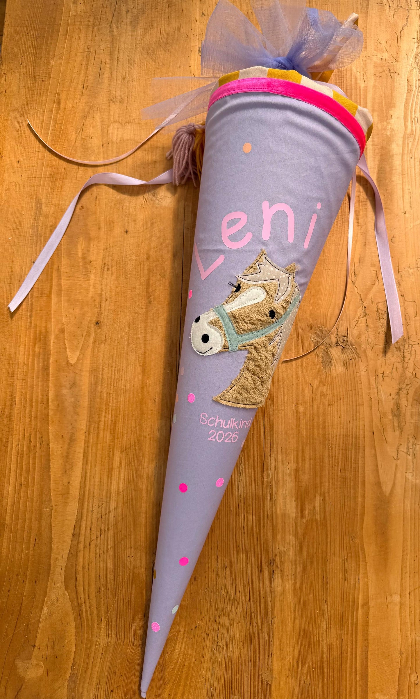 Einzelstück "Leni",Schultüte Musselin, Schultüte Mädchen,Schultüte Pferd, Einschulung, Musselinschultüte, Konfetti, Schultüte personalisiert