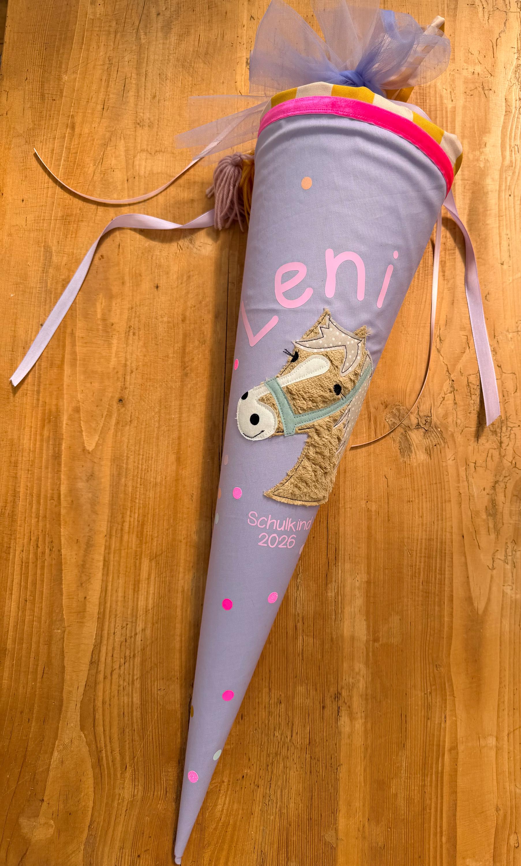 Einzelstück "Leni",Schultüte Musselin, Schultüte Mädchen,Schultüte Pferd, Einschulung, Musselinschultüte, Konfetti, Schultüte personalisiert