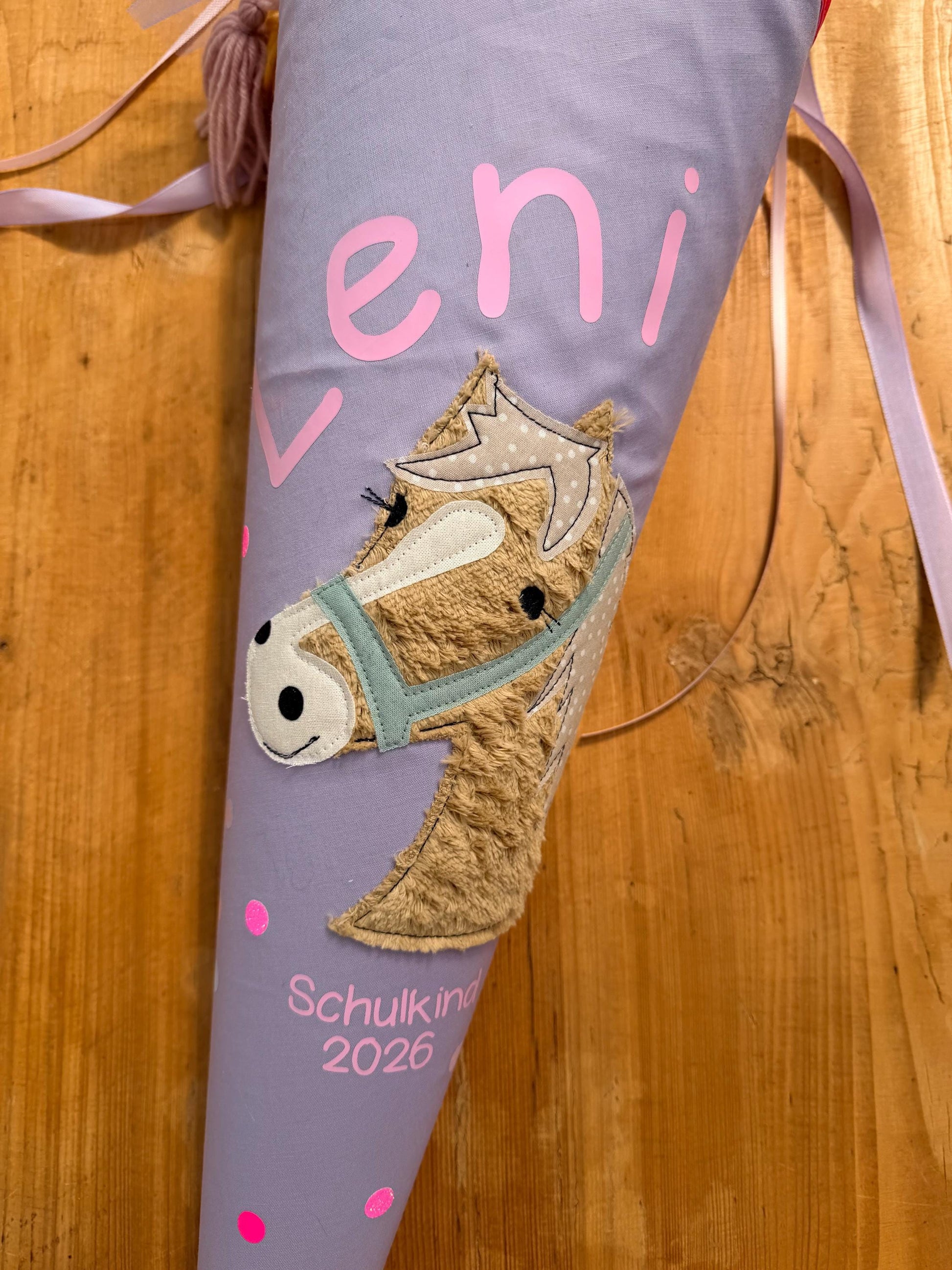 Einzelstück "Leni",Schultüte Musselin, Schultüte Mädchen,Schultüte Pferd, Einschulung, Musselinschultüte, Konfetti, Schultüte personalisiert