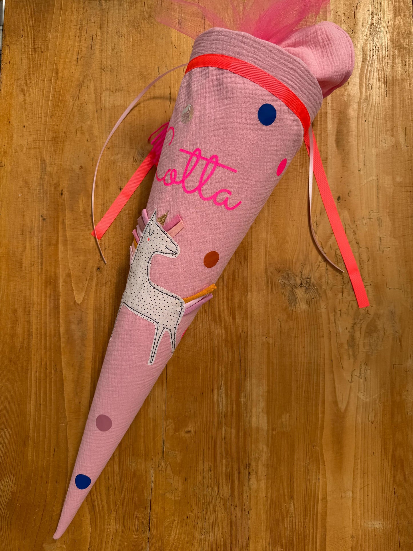 Einzelstück "Lotta", sofort lieferbar! Schultüte Musselin, Schultüte Mädchen,Schultüte Einhorn, Einschulung, Musselinschultüte,Konfetti,