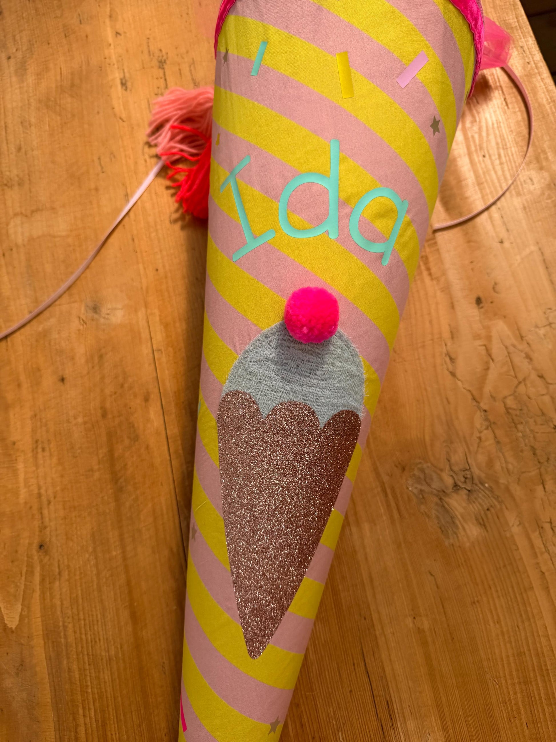 Einzelstück mit "Ida", Schultüte Musselin Schultüte Stoff Schultüte Mädchen Schultüte Eis, Schultüte Tüll, Schultüte Eiswaffel, Konfetti