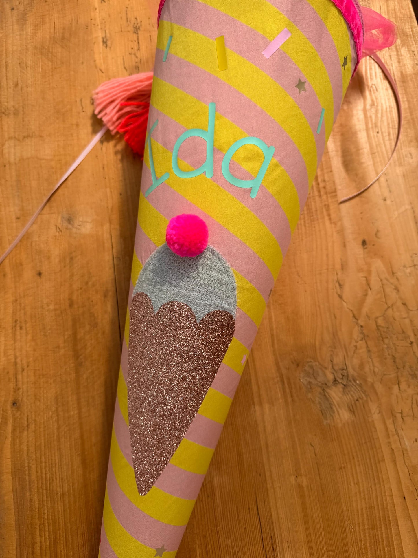 Einzelstück mit "Ida", Schultüte Musselin Schultüte Stoff Schultüte Mädchen Schultüte Eis, Schultüte Tüll, Schultüte Eiswaffel, Konfetti