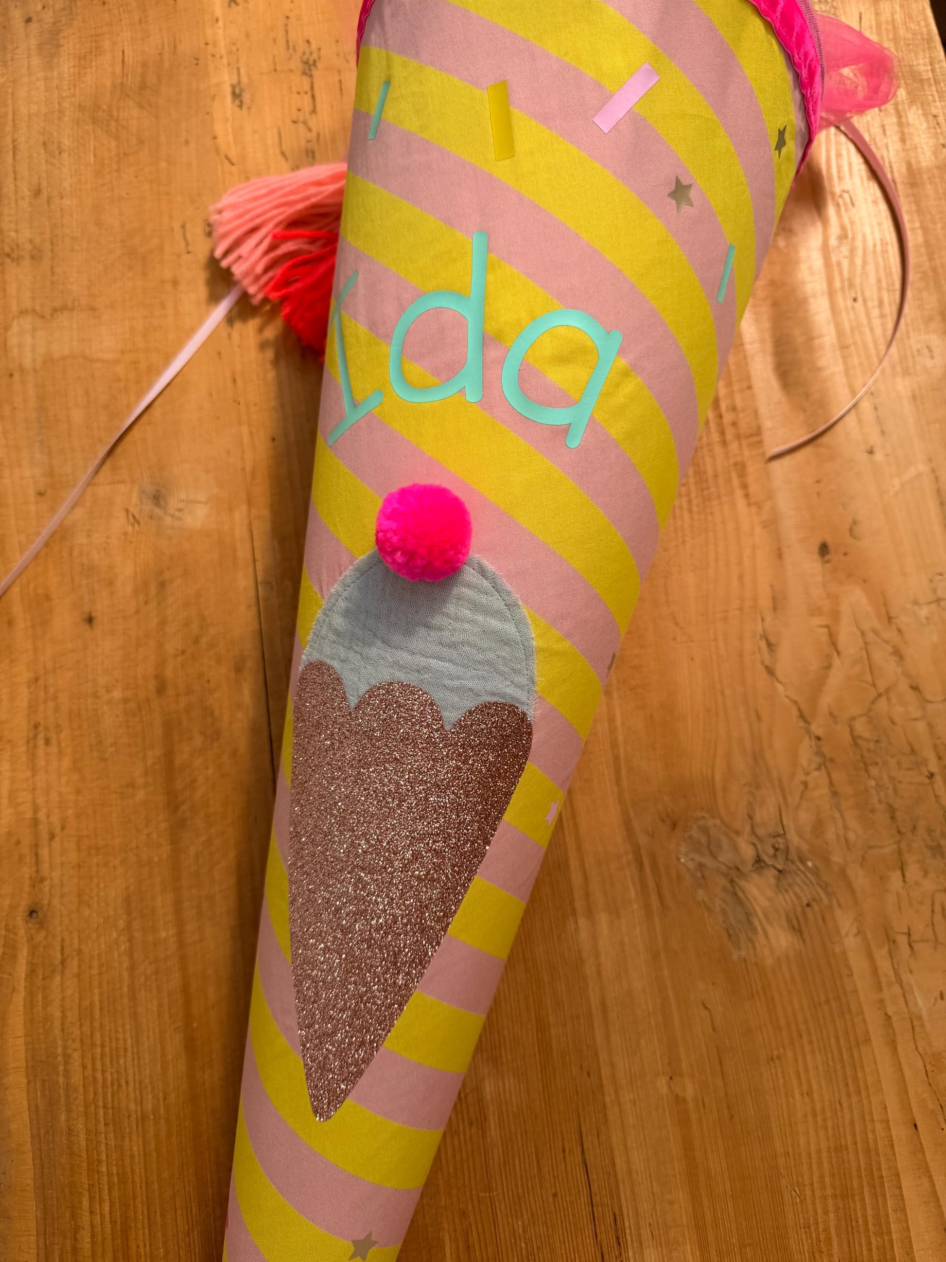 Einzelstück mit "Ida", Schultüte Musselin Schultüte Stoff Schultüte Mädchen Schultüte Eis, Schultüte Tüll, Schultüte Eiswaffel, Konfetti