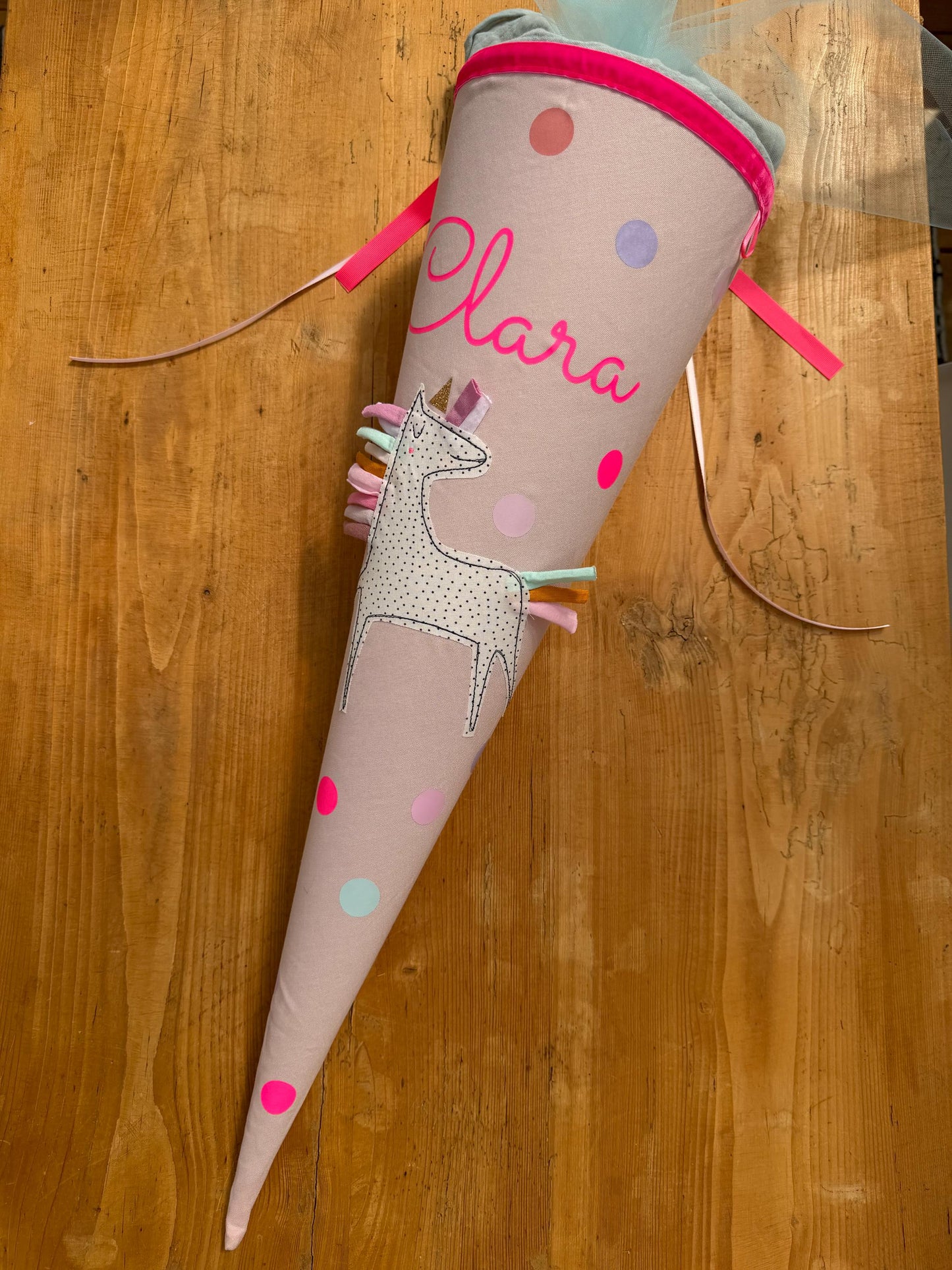 Einzelstück "Clara", Schultüte Stoff, Schultüte Mädchen,Schultüte Einhorn, Einschulung, Musselinschultüte,Konfetti, Schultüte personalisiert