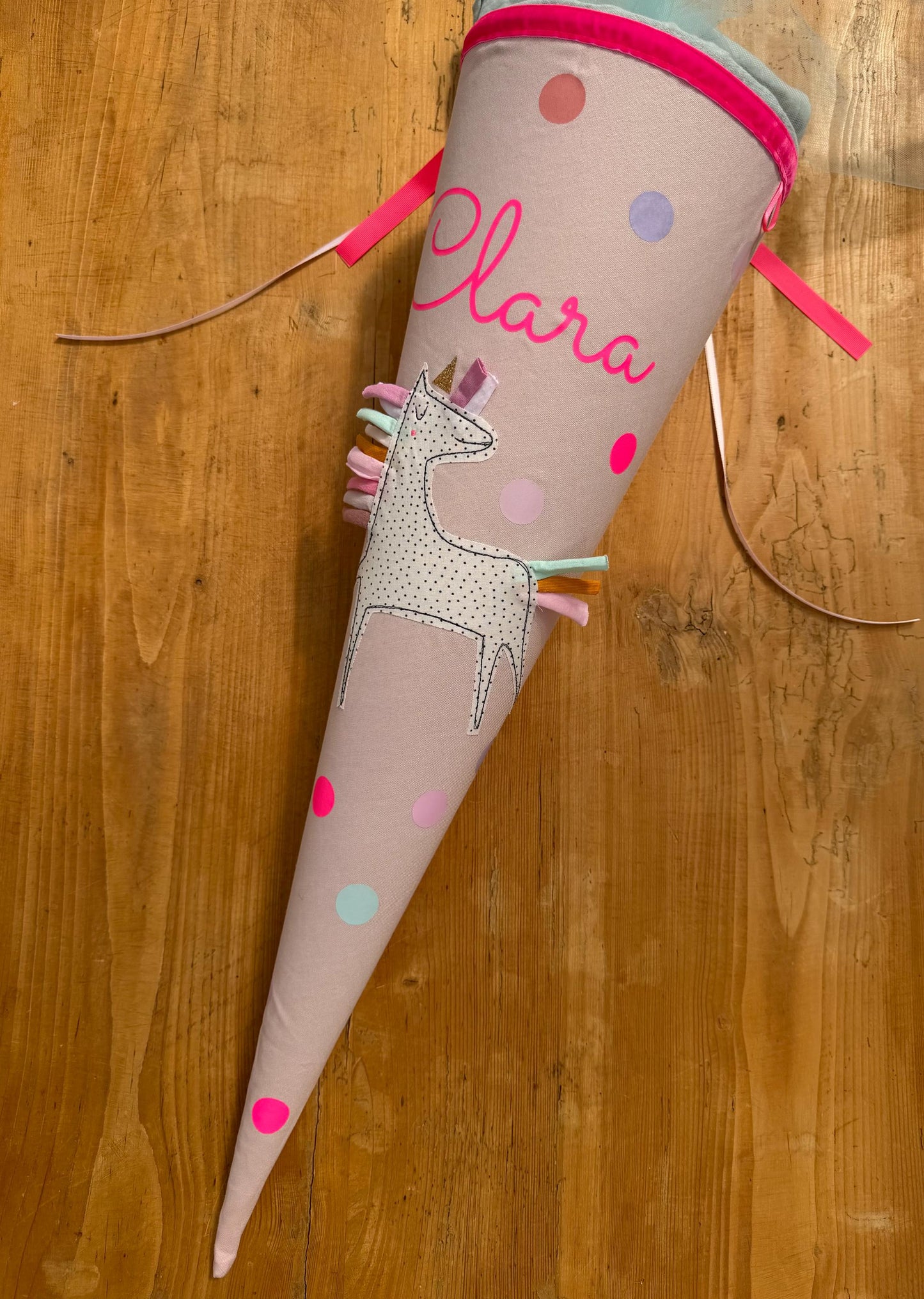 Einzelstück "Clara", Schultüte Stoff, Schultüte Mädchen,Schultüte Einhorn, Einschulung, Musselinschultüte,Konfetti, Schultüte personalisiert