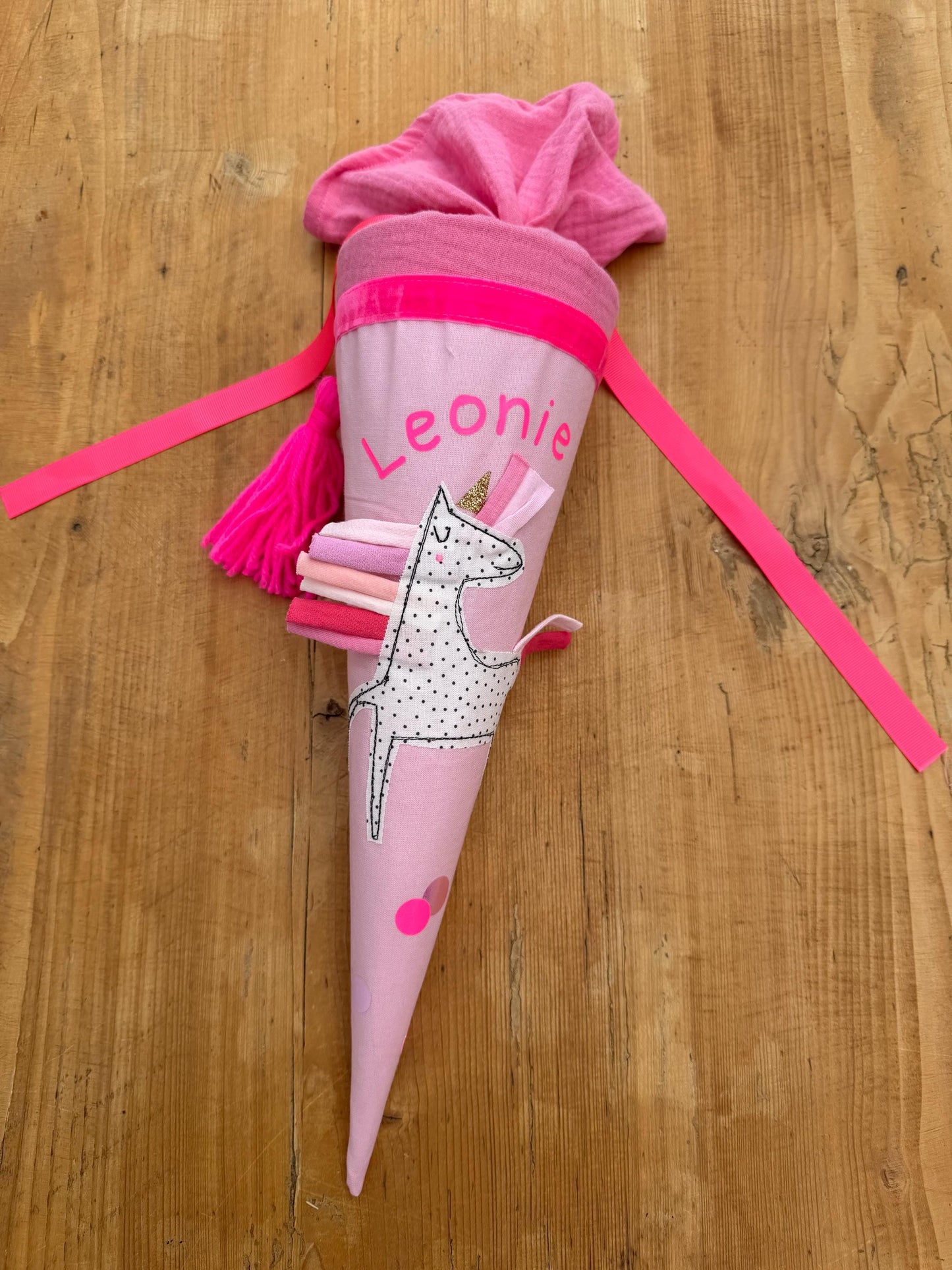 Geschwistertüte Einzelstück "Leonie" Schultüte Mädchen,Schultüte Einhorn, Einschulung, Musselinschultüte,Konfetti, Schultüte personalisiert