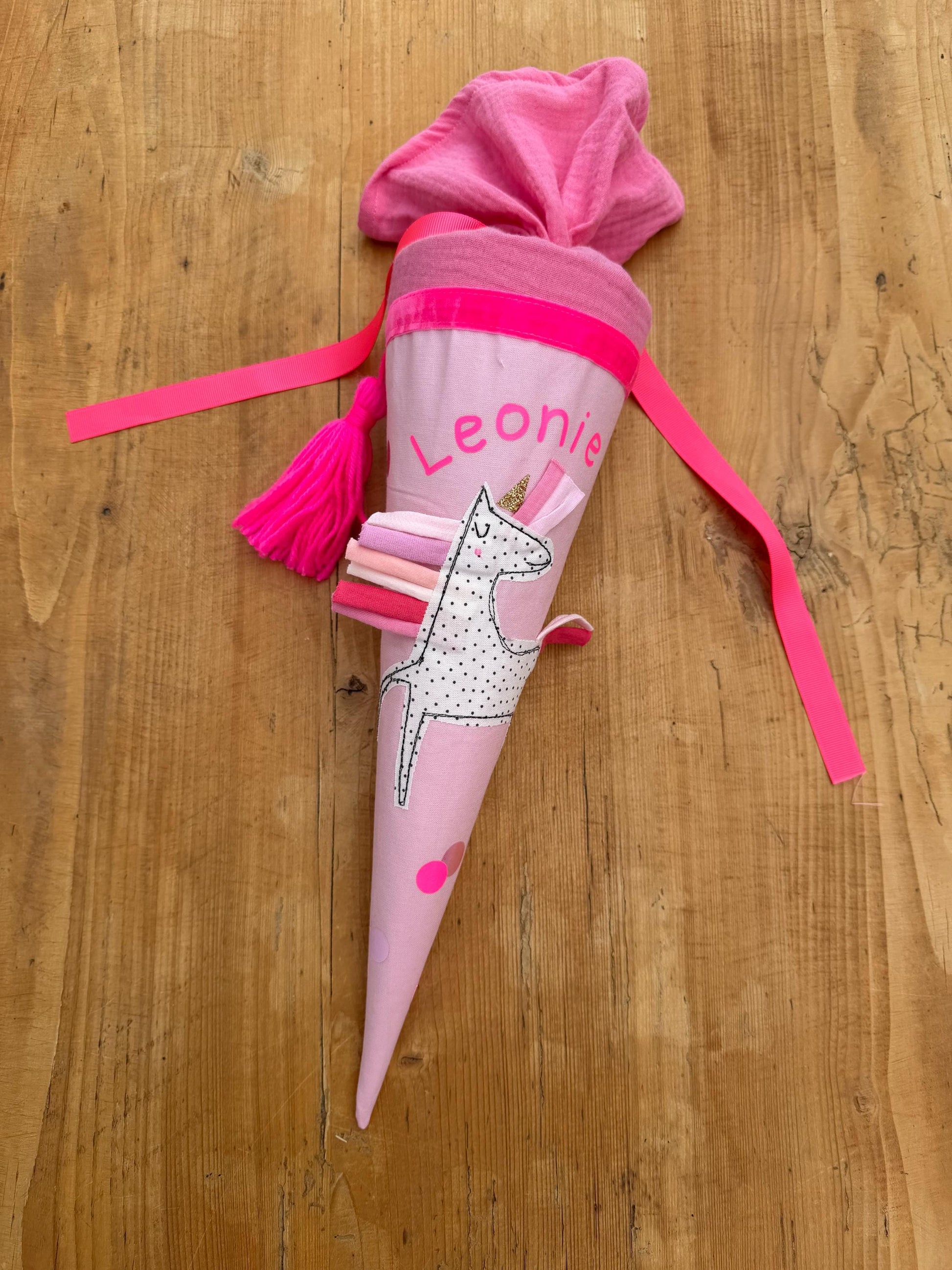 Geschwistertüte Einzelstück "Leonie" Schultüte Mädchen,Schultüte Einhorn, Einschulung, Musselinschultüte,Konfetti, Schultüte personalisiert