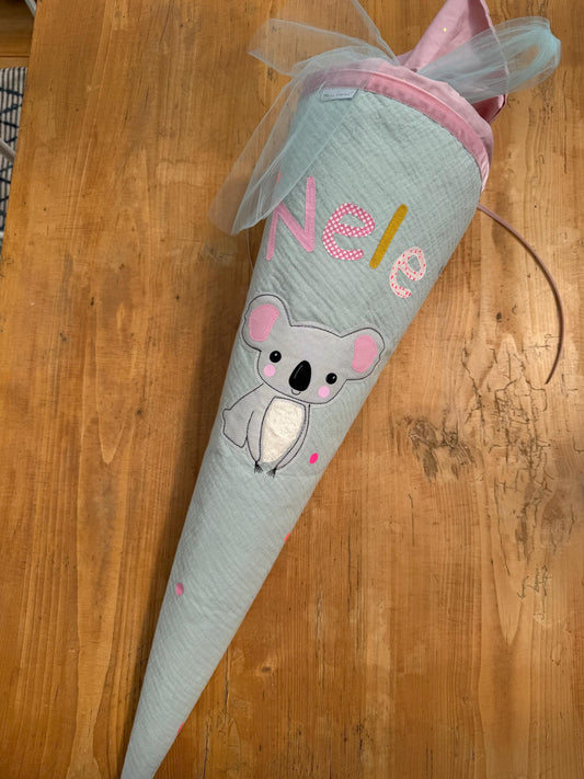 2 Einzelstücke "Nele" und "Romy", sofort lieferbar, Schultüte Musselin Schultüte Mädchen Schultüte Koala Einschulung, Konfetti