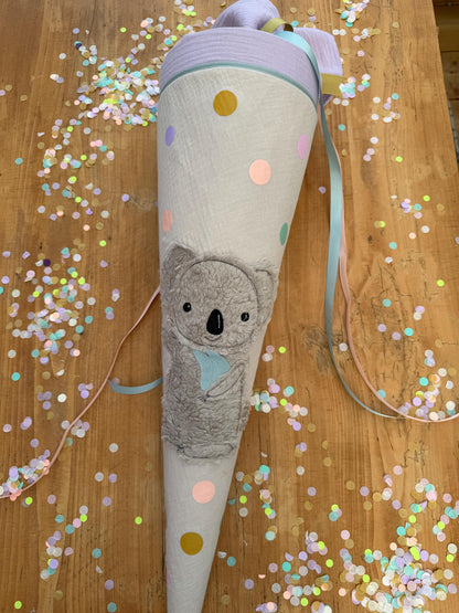 sofort lieferbar! Schultüte Musselin Schultüte Stoff Schulanfang Schultüte Mädchen Schultüte Koala Einschulung, Schultüte personalisiert