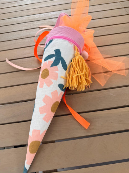 Geschwistertüte Blumen, Musselin Schultüte, Trosttüte Mädchen, Schultüte Tüll, Geschwistertüte Blumen, Schultüte rosa, Schultüte Blumen