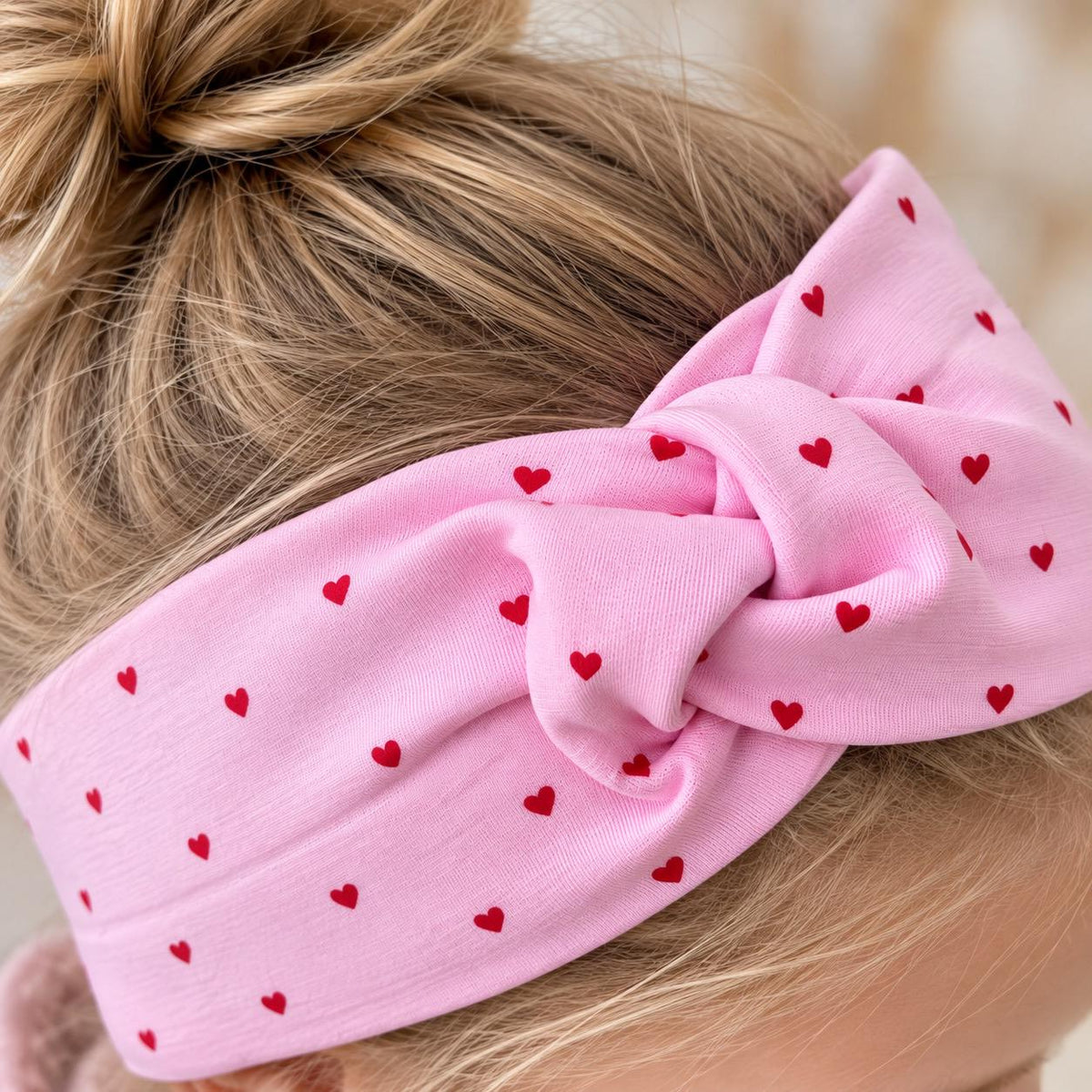 Stirnband Mädchen | Haarband Kinder | Stirnband Rosa mit Herzen | Knoten Stirnband | Kinder Haarband | Geschenk Mädchen | Jerseyband Mädchen