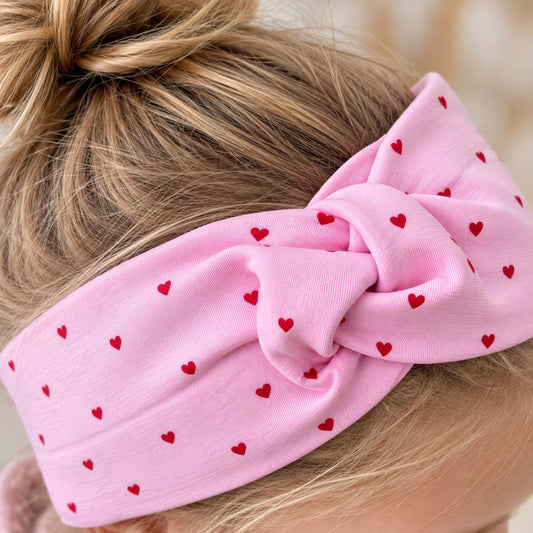 Stirnband Mädchen | Haarband Kinder | Stirnband Rosa mit Herzen | Knoten Stirnband | Kinder Haarband | Geschenk Mädchen | Jerseyband Mädchen