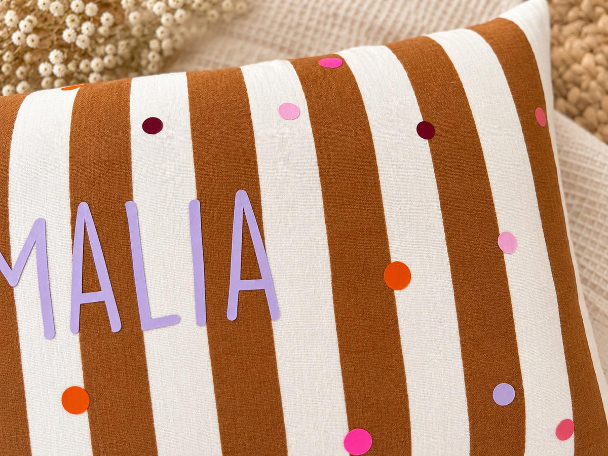 Kinderkissen personalisiert | Musselin Kissen mit Namen | Namenskissen Mädchen | Dots Kissen | Geschenk zur Geburt | Kinderzimmer Deko