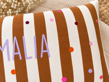 Kinderkissen personalisiert | Musselin Kissen mit Namen | Namenskissen Mädchen | Dots Kissen | Geschenk zur Geburt | Kinderzimmer Deko