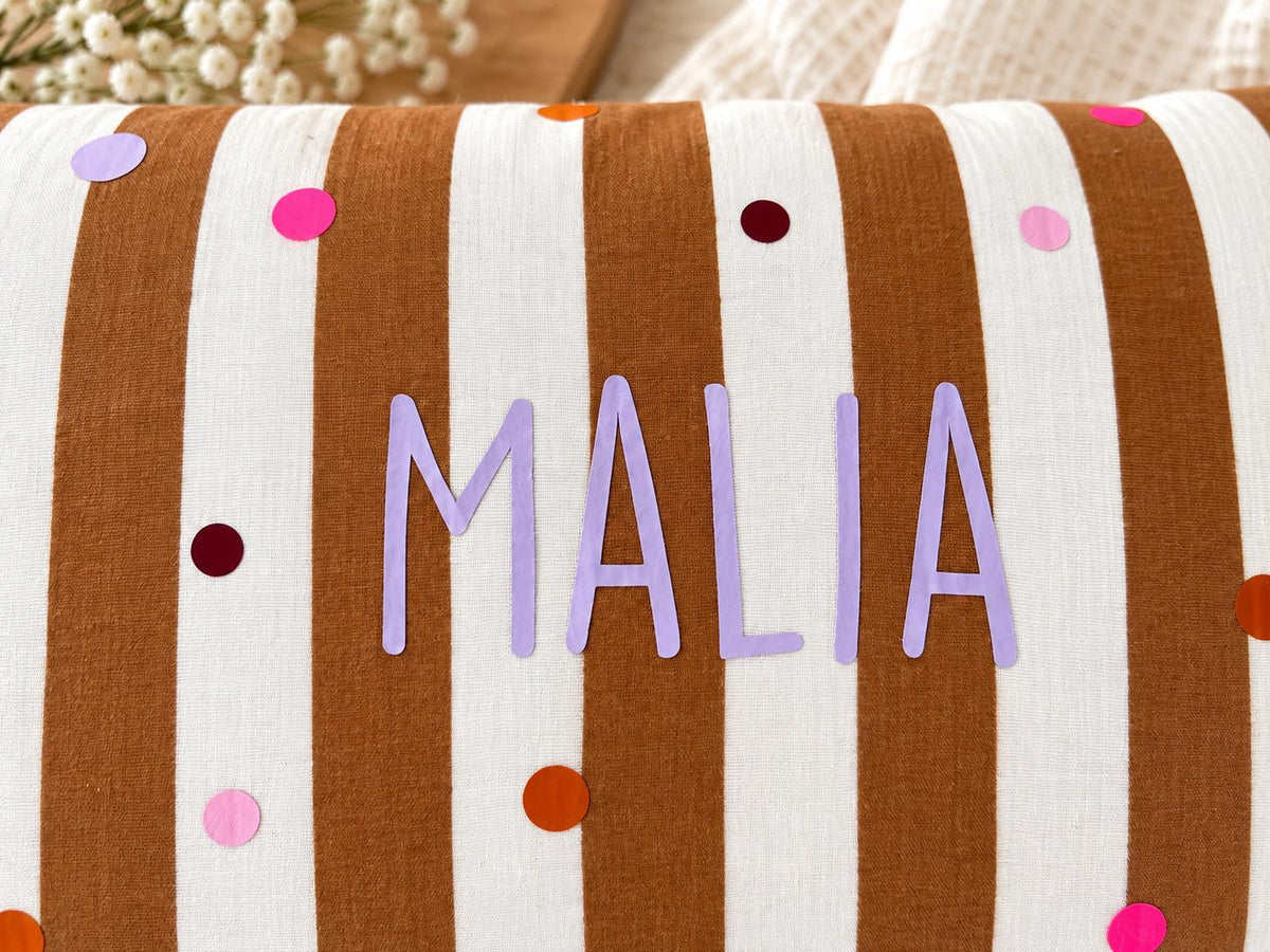 Kinderkissen personalisiert | Musselin Kissen mit Namen | Namenskissen Mädchen | Dots Kissen | Geschenk zur Geburt | Kinderzimmer Deko