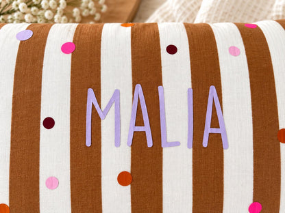 Kinderkissen personalisiert | Musselin Kissen mit Namen | Namenskissen Mädchen | Dots Kissen | Geschenk zur Geburt | Kinderzimmer Deko
