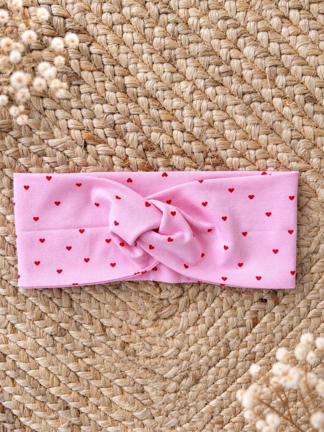 Stirnband Mädchen | Haarband Kinder | Stirnband Rosa mit Herzen | Knoten Stirnband | Kinder Haarband | Geschenk Mädchen | Jerseyband Mädchen