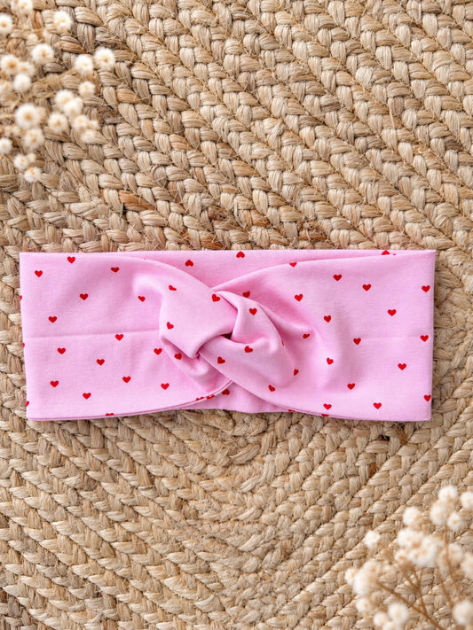 Stirnband Mädchen | Haarband Kinder | Stirnband Rosa mit Herzen | Knoten Stirnband | Kinder Haarband | Geschenk Mädchen | Jerseyband Mädchen