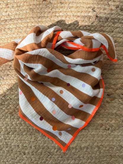 Musselin Dreieckstuch Mädchen | Musselin Tuch Zimt | Halstuch Kinder | Tuch | Schal Musselin | Musselin gestreift | Tuch Streifen Herbst
