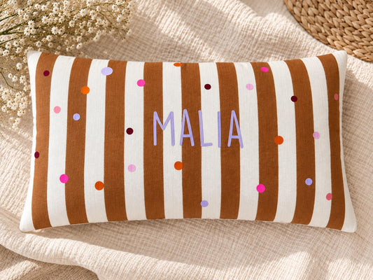 Kinderkissen personalisiert | Musselin Kissen mit Namen | Namenskissen Mädchen | Dots Kissen | Geschenk zur Geburt | Kinderzimmer Deko