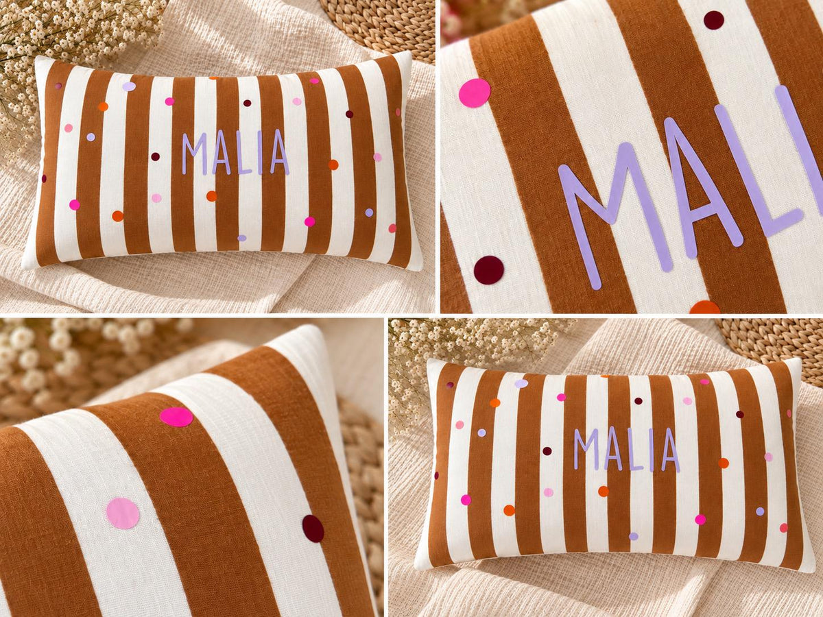 Kinderkissen personalisiert | Musselin Kissen mit Namen | Namenskissen Mädchen | Dots Kissen | Geschenk zur Geburt | Kinderzimmer Deko