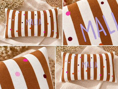 Kinderkissen personalisiert | Musselin Kissen mit Namen | Namenskissen Mädchen | Dots Kissen | Geschenk zur Geburt | Kinderzimmer Deko