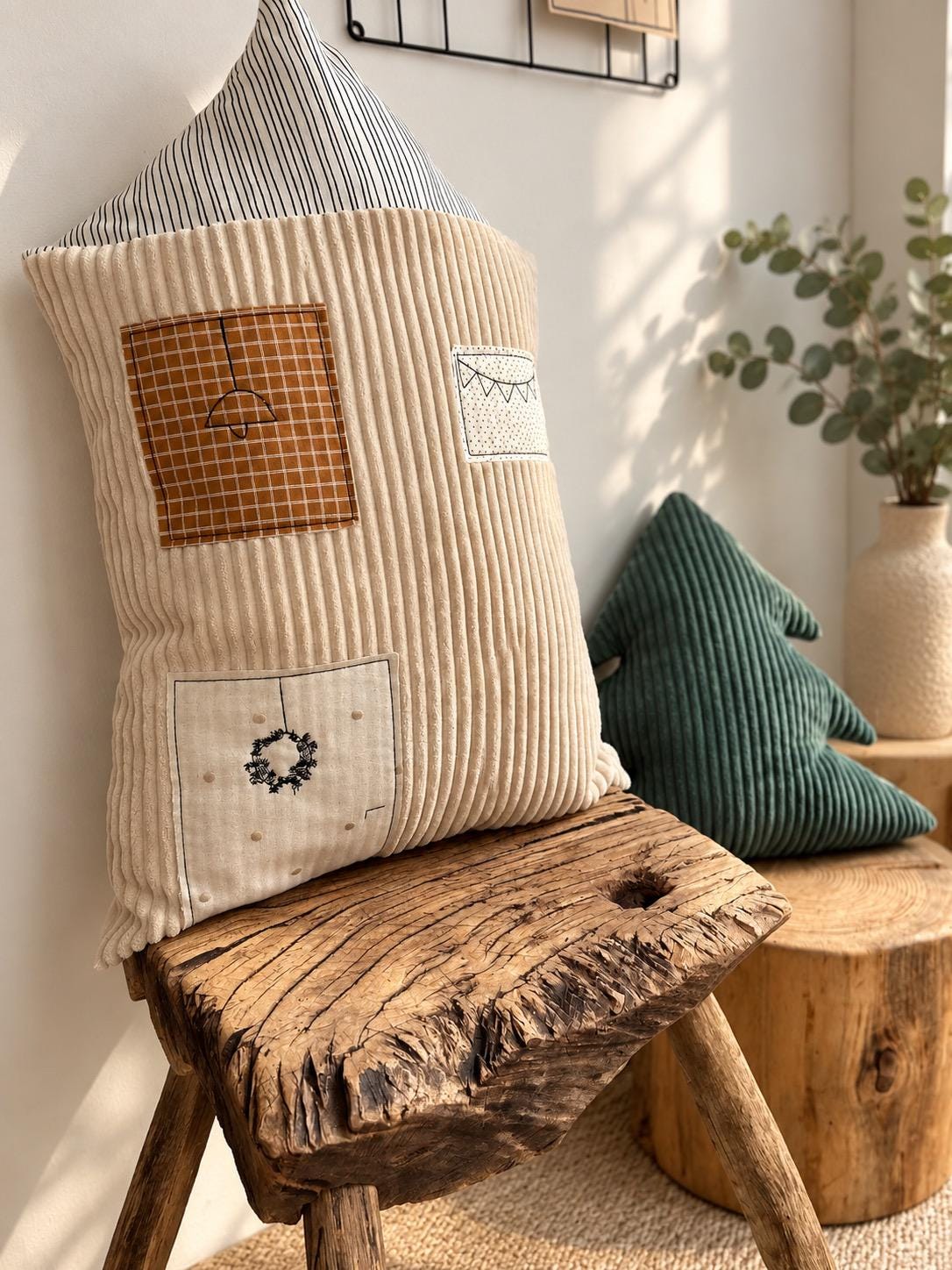 Haus Kissen personalisierbar | Kinderkissen aus Cord | Kissen Haus | Geschenk Geburt Geburtstag Weihnachten | Kinderzimmer beige