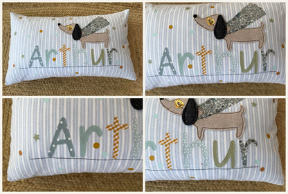 Superheld Dackel Kissen mit Namen | Kinderkissen personalisiert | Namenskissen | Geschenk zur Geburt | Taufe | Geburtstag | Kissen Superheld