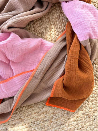 Musselin Dreieckstuch Damen | Musselin Tuch Rosa Rost | Halstuch Damen | XXL Tuch | Schal Musselin | Geschenk für Frauen | Tuch Herbst