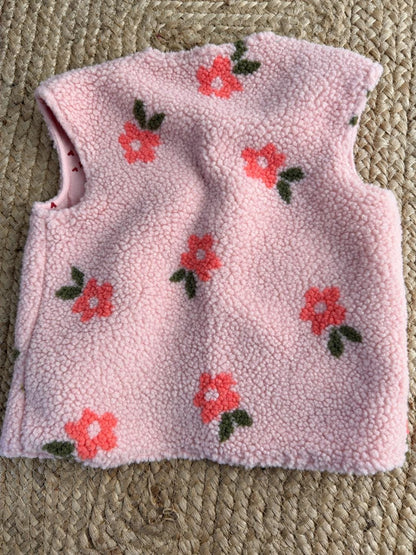 Kinder Teddy Weste Rosa mit Blumen | Kuschelige Weste Mädchen | Teddyfleece Weste | Übergangsweste Kinder | Geschenk Mädchen