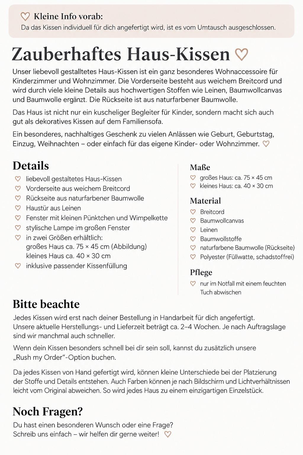 Haus Kissen personalisierbar | Kinderkissen aus Cord | Kissen Haus | Geschenk Geburt Geburtstag Weihnachten | Kinderzimmer beige