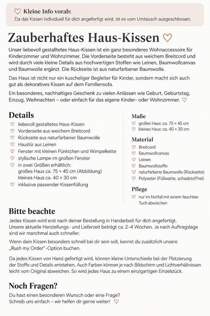 Haus Kissen personalisierbar | Kinderkissen aus Cord | Kissen Haus | Geschenk Geburt Geburtstag Weihnachten | Kinderzimmer beige