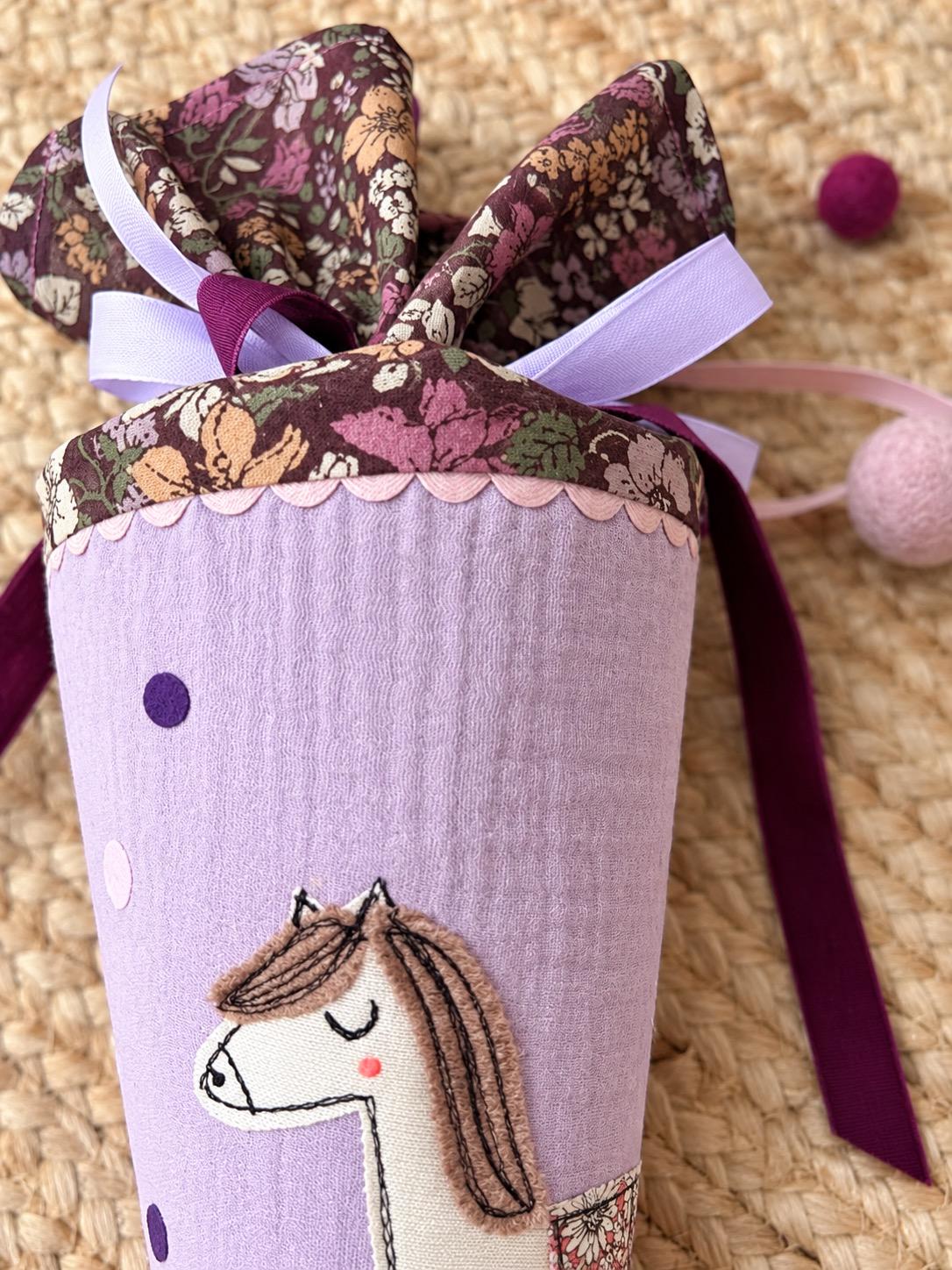 Kindergartentüte Pferd aus Musselin | Personalisierte Schultüte mit Namen | Kita Tüte für Mädchen | Zuckertüte zum Kindergartenstart