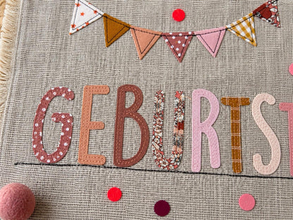 Geburtstagstischset mit Pferd | Tischset Geburtstagskind | Platzset Kindergeburtstag | Stoff Tischset mit Wimpelgirlande | Geburtstagsdeko