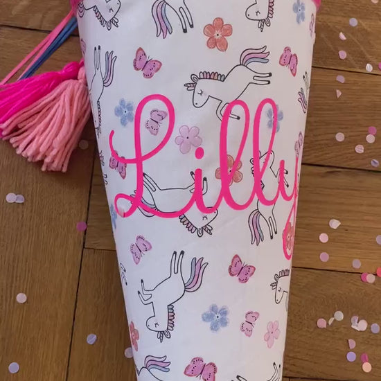 Schultüte Musselin Schulstart Schulanfang  Mädchen Einschulung Ergobag Blume Schmetterling Step by step Einhorn pink neon Milla Louise