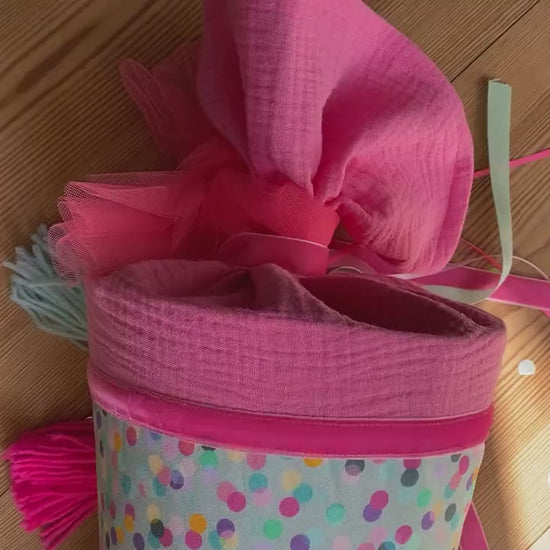 Schultüte Musselin Schulstart Schulanfang  Mädchen Einschulung Ergobag bunte rosa mint Step by step Punkte Konfetti pink neon Milla Louise