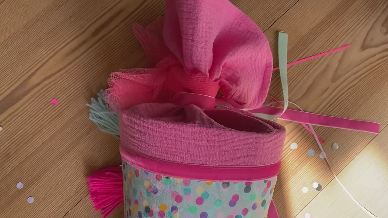 Schultüte Musselin Schulstart Schulanfang  Mädchen Einschulung Ergobag bunte rosa mint Step by step Punkte Konfetti pink neon Milla Louise