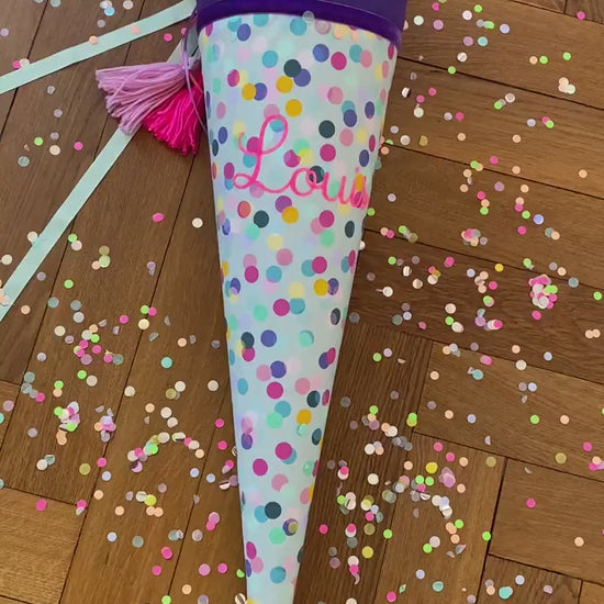 Schultüte, Zuckertüte, Trosttüte Musselin Schultüte Stoff Schulanfang Einschulung  bunte Konfetti Kindergarten Milla Louise lila neon pink