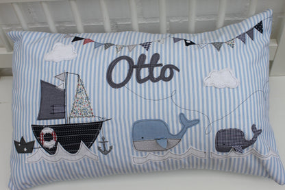 Kissen mit Namen Kissenbezug Kissen Geburt Baby Kissenhülle Kissen personalisiert Segelboot Kuschelkissen Kinderkissen Babykissen